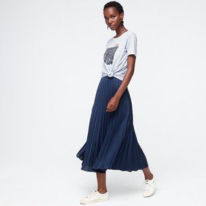 J. Crew Navy Blue Pleated Midi Skirt Size 0